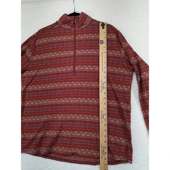 Woolrich Womens XL Red Geometric Aztec Print 1/4 Zip Long Sleeve Cotton Shirt - Picture 5 of 8